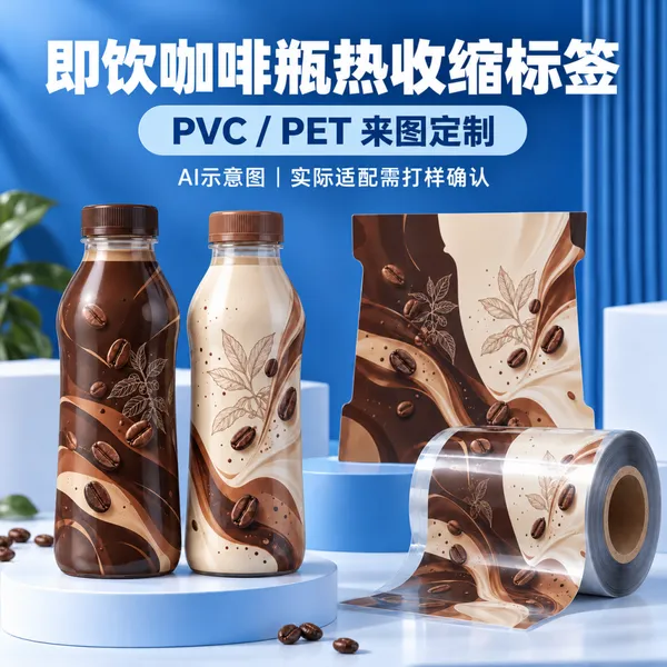 PVC/PET即饮咖啡瓶热收缩膜标签 彩印瓶身套标定制