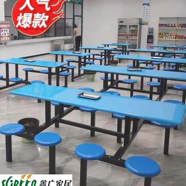 潍坊食堂餐桌椅组合,学校学生工厂职工员工4人8人不锈钢长方形连体餐桌