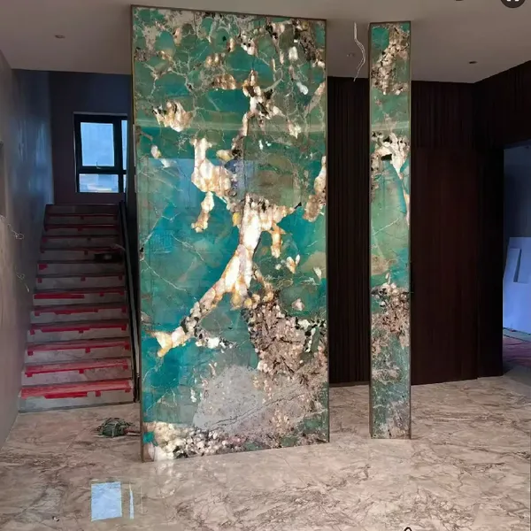 夹胶透光云石玻璃复合云石板大理石纹前台背景墙透光肌理夹丝玻璃
