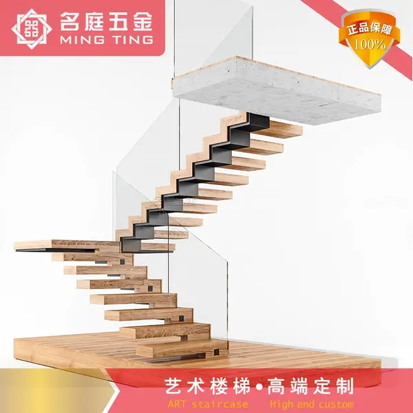 名庭梯艺悬浮梯复式楼工业风楼梯钢结构直线玻璃护栏