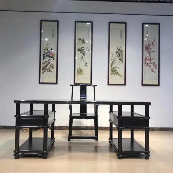 书房红木家具装修效果 古典明式家用具实用 耐看 紫光檀家具