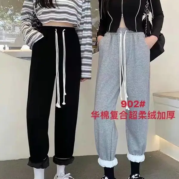 地摊货源便宜女装 秋冬季女式休闲裤 韩版宽松加绒时尚运动显瘦卫裤