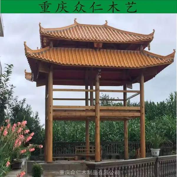 景区实木彩绘凉亭 防腐木茅草凉亭设计安装 众仁木艺
