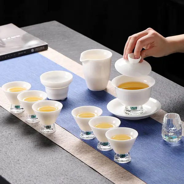 ***冰种羊脂玉水晶玻璃功夫茶具套装礼盒茶具茶壶杯定制企业单位logo