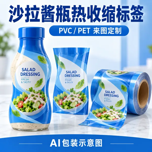 沙拉酱瓶PVC/PET热收缩膜标签 彩印包装套标定制