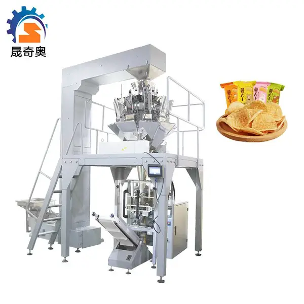 厂家供应 520 定量称重薯片薯条包装机 条形膨化食品颗粒包装设备