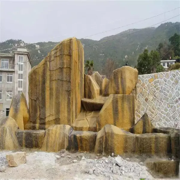山东临沂 大型别墅区千层石假山 抗冻耐候 轻质高强结构 支持定制
