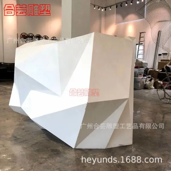 定制公司前台接待台创意简约现代玻璃钢菱形服务台收银台美陈摆件