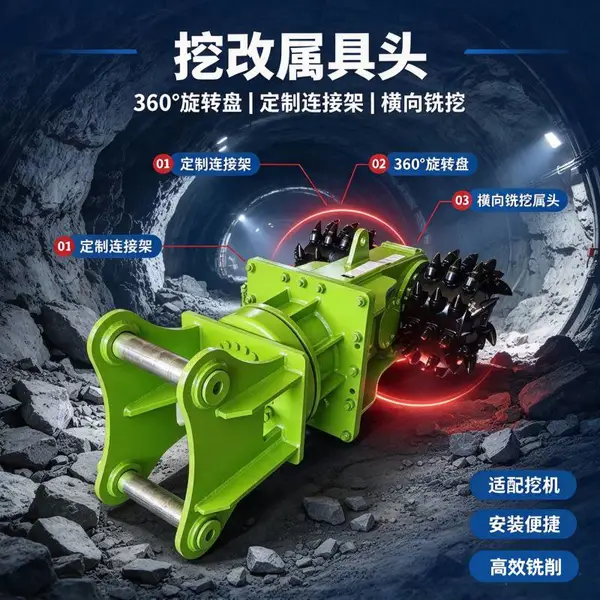 挖机铣挖机矿石开采岩石铣挖机头改装液压铣刨机隧道混凝土铣挖机