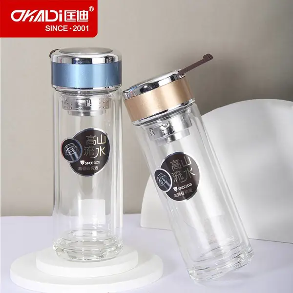 华象匡迪新款383双层水晶玻璃杯高硼硅商务水杯便携杯子隔茶杯