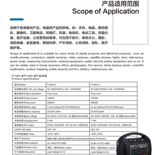 P1000米阳便携式电源负载1000W交直流输出220V工程救援充电设备