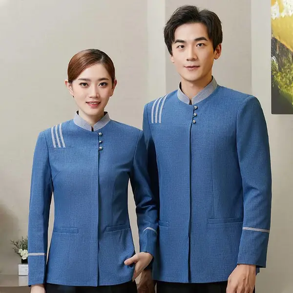 秋冬保洁服 肩三杠 立领配色 暗门襟 时尚物业酒店制服 抗皱易洗