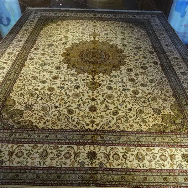 8X10FT/244X305cm 手工编织真丝波斯风格别墅客厅房间专用地毯豪华百搭撑场面家用地毯