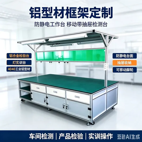 铝型材框架定制防静电工作台 移动带抽屉检测台铝合金检验灯实训台