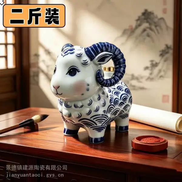手绘青花瓷生肖2斤羊瓶批发 定制500ml2.5L白酒瓶 藏酒陶瓷瓶子厂家