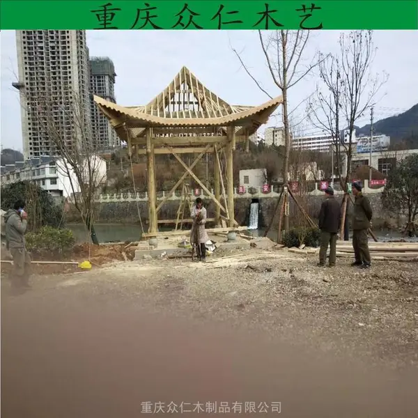 长寿仿古凉亭 八角重檐亭设计 垫江防腐木六角亭 家用中式凉亭定制 众仁木艺