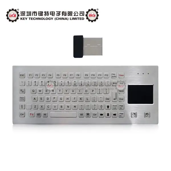 供应IP68三防 超 薄台式2.4G无线不锈钢工业键盘K-TEK-B380TP加固矿用带触摸板键盘