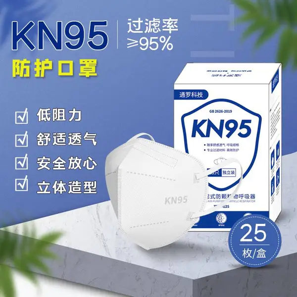 通罗科技KN95口罩成人折叠颗粒物防护防尘防雾霾口罩
