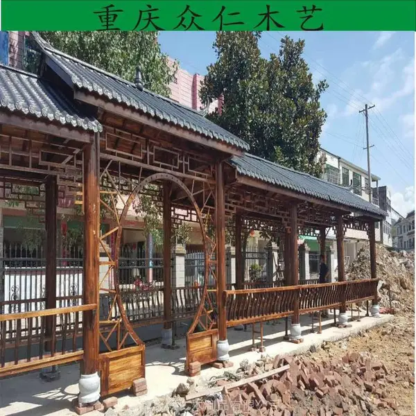 铜仁户外防腐木仿古长廊 景区实木古风长廊 实木亭子游廊施工安装 众仁木艺