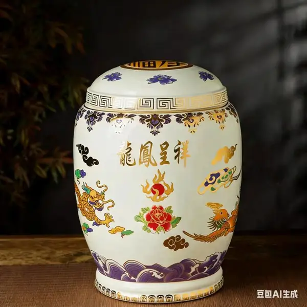 迁坟专用陶瓷大罐 高温密封龙凤骨灰坛 迁坟丧葬用品骨灰罐