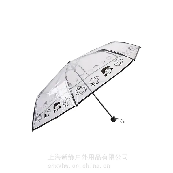 8k商标印花透明3折伞卡通形象印花poe雨伞礼品广告