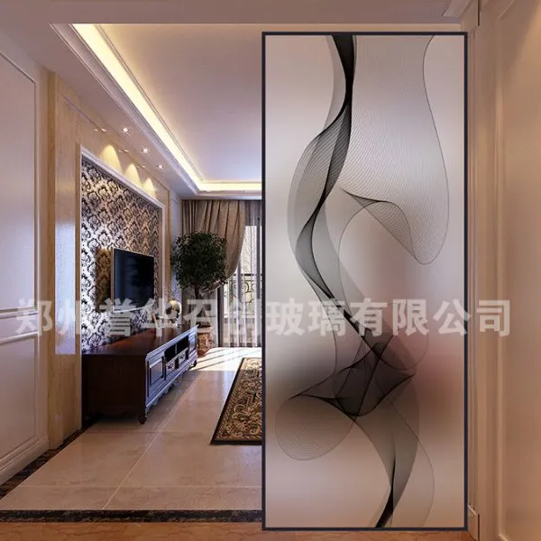 郑州誉华供应抽象时尚夹胶夹绢工艺玻璃玄关隔断屏风专用玻璃