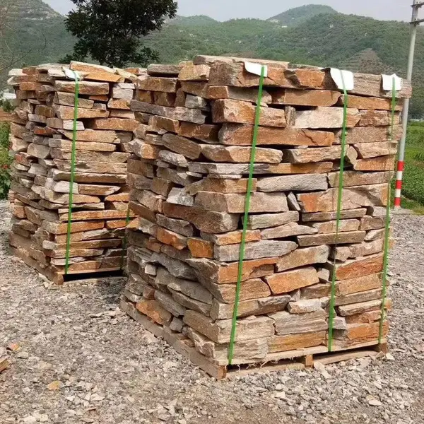 黄锈色天然板岩文化石 别墅外墙 电视背景墙文化石墙面仿古砖厂家
