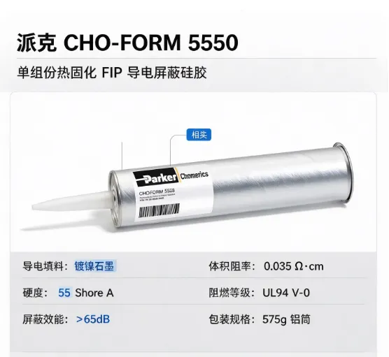 派克 CHO-FORM5550 单组份热固化 FIP 导电硅胶 原位成型 EMI 电磁屏蔽密封胶