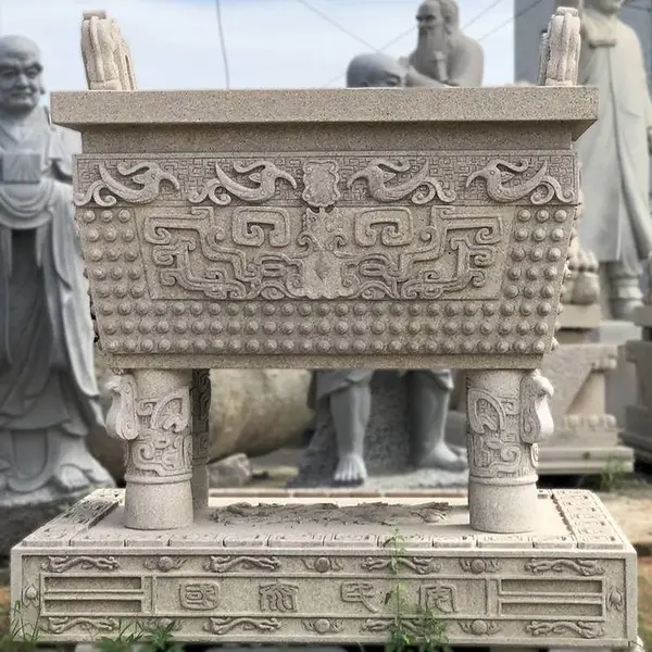 石雕石鼎香炉石雕聚宝盆元宝加工寺庙石雕香炉加工