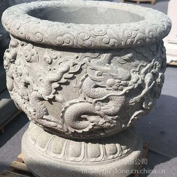 福建厂家供应仿古石雕石缸 青石鱼缸花盆 户外庭院摆件