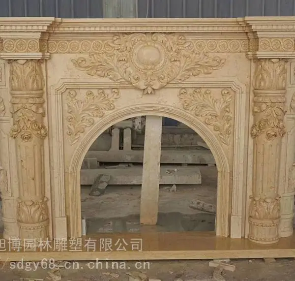 厂家石雕壁炉图片 欧式大理石石雕壁炉室内取暖装饰工艺品摆件