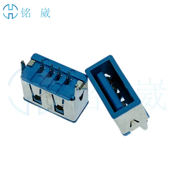 USB2.0A母4P立插母座180度立式两脚插DIP 蓝胶