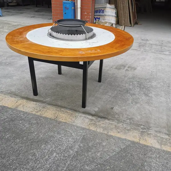鑫盛大灶台可拆叠式火盆烧烤桌不锈钢全大理石实木镶大理石竹签烤肉桌自助烤肉桌