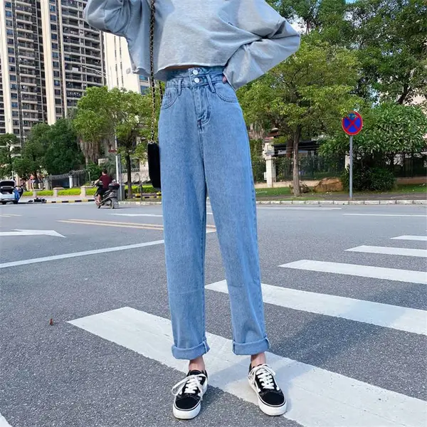 青海黄南条纹小脚裤宽松百搭一元一斤的衣服批发潮流破洞女休闲牛仔裤