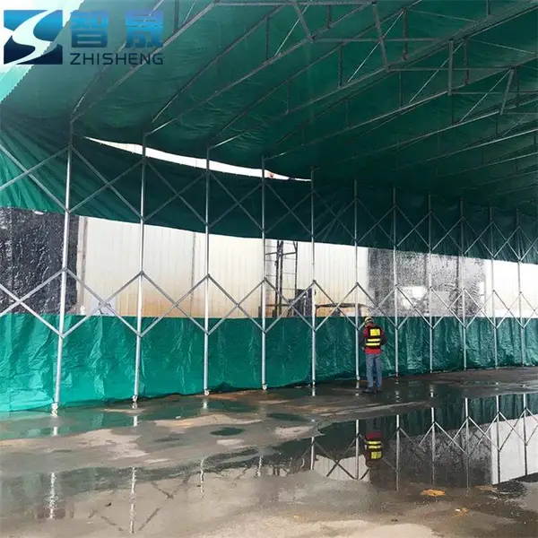 云浮工厂宽大空间仓库移动大棚 云安ZSYA-07移动伸缩推拉雨棚 小区电动车遮雨棚颜色可选
