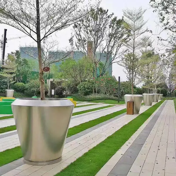 定制商场原色不锈钢花盆广场道路大型花池金属花箱话钵种植箱厂家