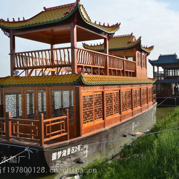 木船画舫船双层画舫船大型水上餐饮船仿古景区观光房船电动旅游船