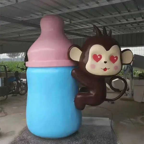 卡通猴子雕塑 玻璃钢彩绘小猴雕像 商场装饰摆件