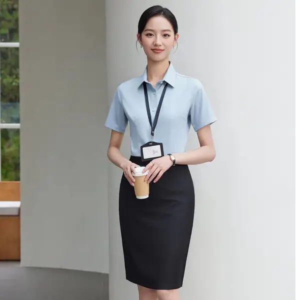 木幂森 V领短袖衬衣 夏季办公 面试 通勤服装 工作服 商务正装 修身职业