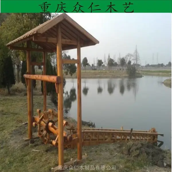 綦江户外碳化木仿古水车 实木水驱动水车 大型观赏水车设计安装 众仁木艺
