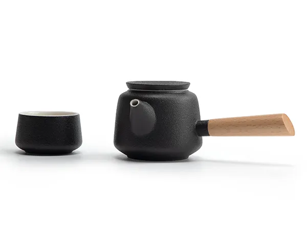 陶鼎轩家用简约复古风玻璃德化黑陶六杯双侧把茶具套装
