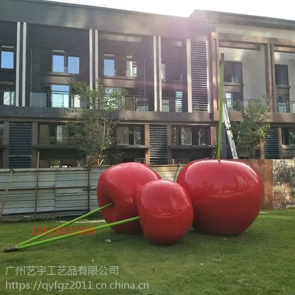 玻璃钢仿真樱桃雕塑|园林景观创意水果艺术摆件|树脂仿真水果车厘子雕塑