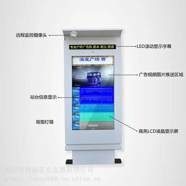 公交智能候车亭公交车LED电子站台深圳专业厂家德威