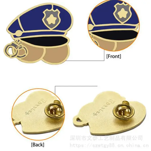 帽子款式胸章 订做锌合金仿珐琅徽章 社区义区自愿者徽章 订做金属徽标