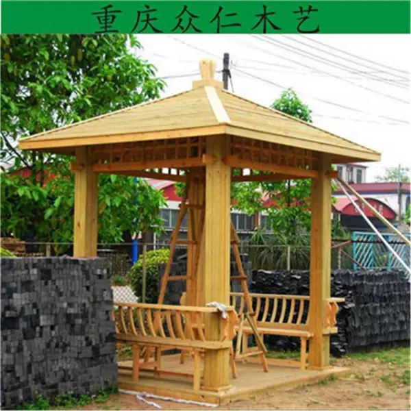 宜宾公园防腐木仿古重檐亭 传统木结构亭子 家用中式凉亭施工安装 众仁木艺