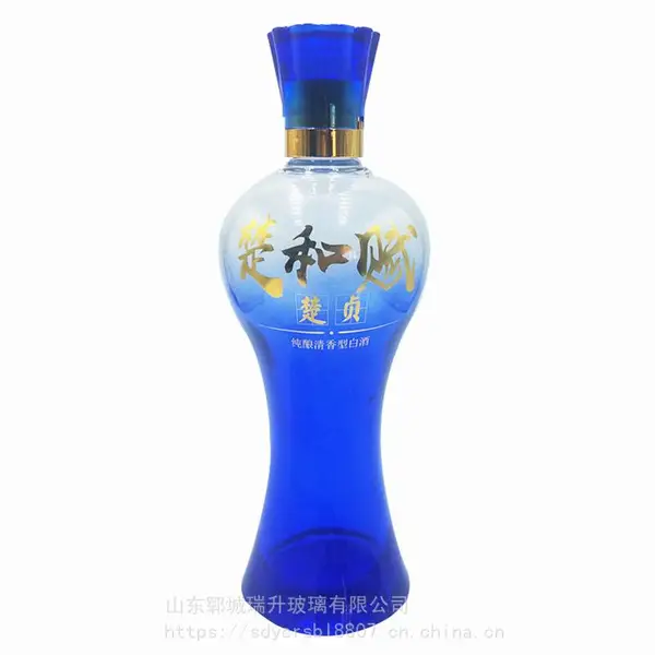 晶白料500ml喷釉烤花酒瓶山东郓城瑞升玻璃厂家定做直销水晶料白酒玻璃瓶