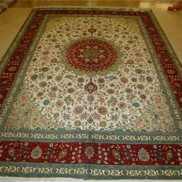 8x10ft 红色手工编织真丝豪华客厅地毯可手洗耐用桑蚕丝地毯