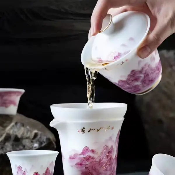陶瓷功夫茶具整套 江山如画礼盒装印logo 送领导长辈自家茶具
