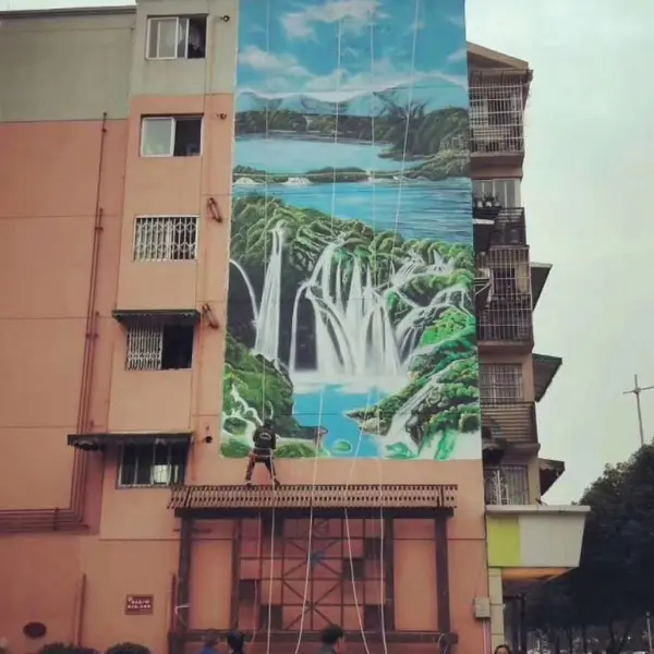 常德津市高空外墙彩绘涂鸦壁画_天桥油漆_凉水塔冷却塔烟囱手绘彩绘美化