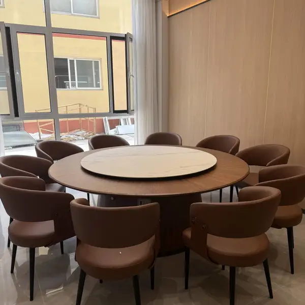 酒店大圆桌电动餐桌20人火锅桌会所包厢高端实木岩板餐桌家具厂